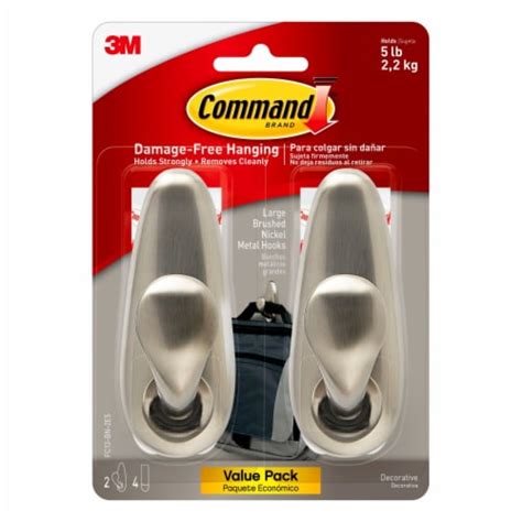 Command Large Forever Classic Brushed Nickel Metal Hooks Pk Ralphs