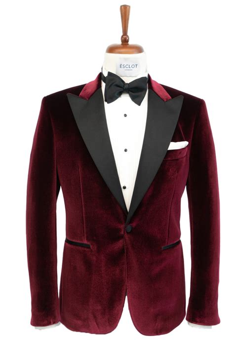 Tailored Fit Single Breasted Burgundy Velvet Jacket Esclot Suit