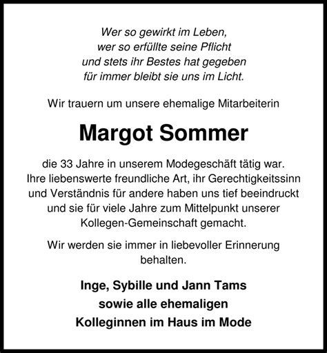 Traueranzeigen Von Margot Sommer Nordwest Trauer De