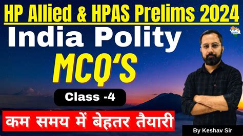 HP Allied HPAS Prelims 2024 Indian Polity MCQ S Class 4