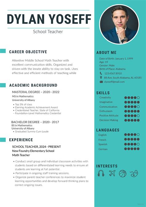 Free School Teacher Resume Cv Template In Photoshop Psd Format Creativebooster