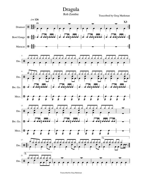 Rob Zombie Dragula Sheet Music For Percussion Download Free In Pdf