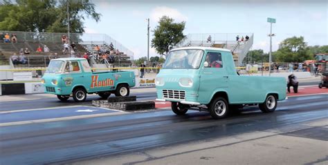 Vintage Ford Econoline Pickups Put On A Show At The Drag Strip Ford