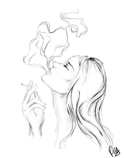 Girl Smoking A Cigarette Sketch Sketch Coloring Page