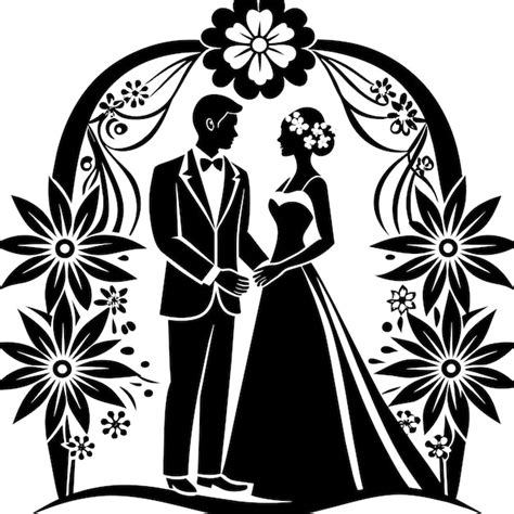 Premium Vector | A black and white image of a bride and groom