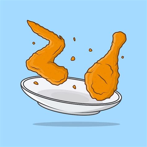 Pollo frito crujiente en un plato ilustración vectorial de dibujos