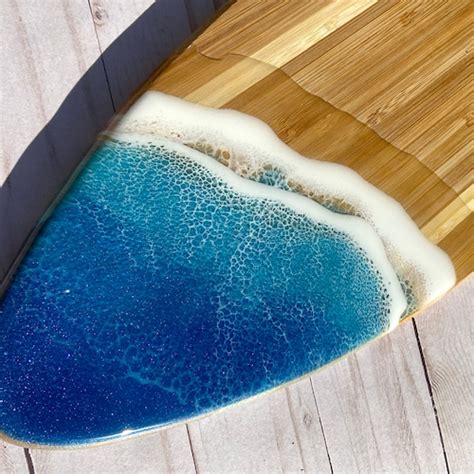 Surfboard Cutting Board With Epoxy Ocean Waves Resin Ocean Charcuterie