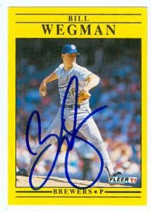 Bill Wegman Autographed Baseball Card Milwaukee Brewers 1991 Fleer U 35