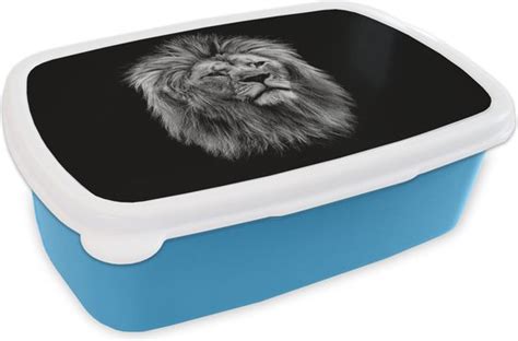 Broodtrommel Blauw Lunchbox Brooddoos Leeuw Profiel Zwart