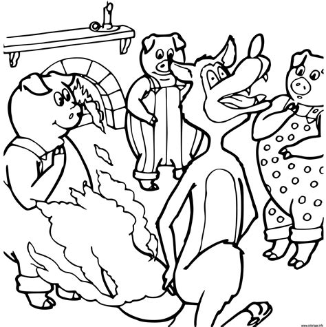 Coloriage Loup Autour Des Petits Cochons JeColorie