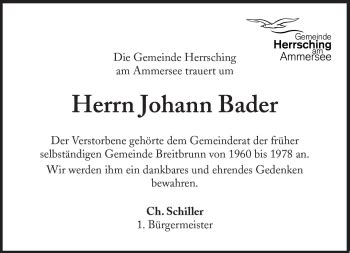 Traueranzeigen Von Johann Bader Sz Gedenken De