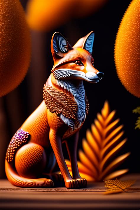 Lexica A Photo Real Delicate Sculpture Of An Ornate Fox In Front Of