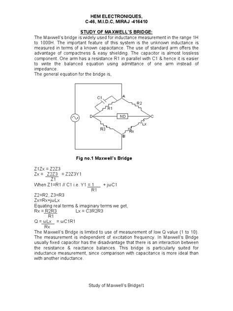 Maxwell Bridge | PDF | Inductance | Electrical Impedance