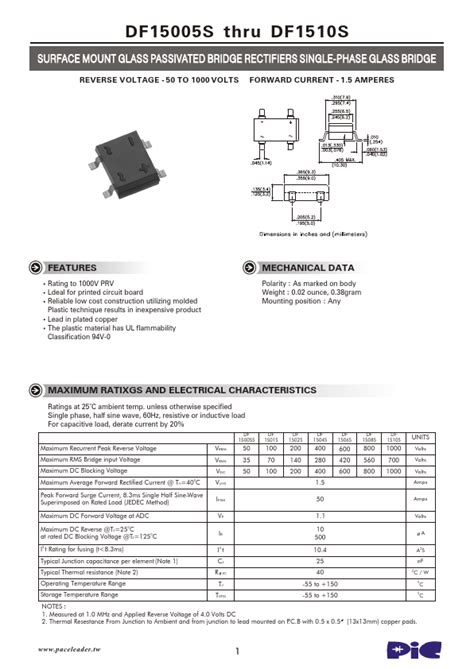 DF1506S Datasheet PDF Stock And Price PACELEADER BRIDGE Distributor