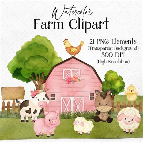 Cute Farm Clipart Watercolor Farm Cliparts Set Of 21 PNG Etsy