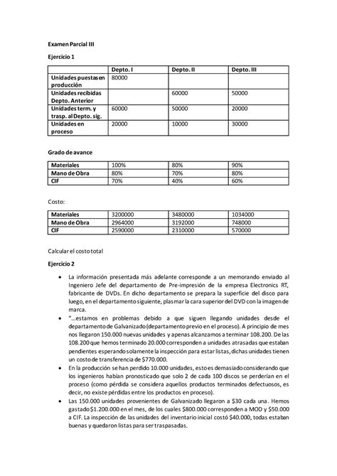 Examen Parcial Iii Costos Y Presupuestos Examen Parcial Iii Ejercicio