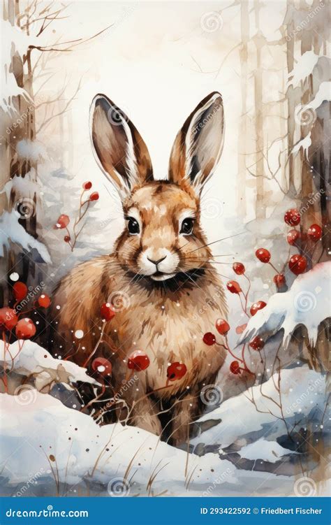 Una Pintura De Un Conejo En Un Bosque Nevado Stock De Ilustraci N