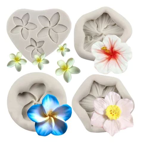 Pcs Molde De Silicon Plumeria Flor De Hibisco Fondant Resin Meses