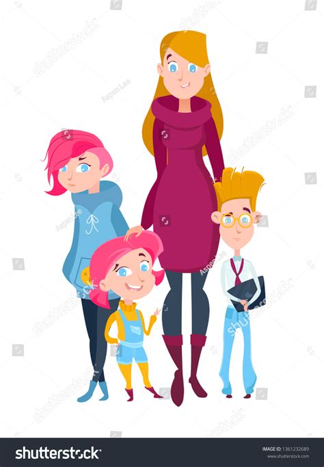 Happy Single Mother Three Children Woman Stock Vector Royalty Free