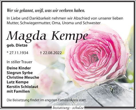 Traueranzeigen Von Magda Kempe Trauer Anzeigen De