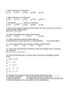 Periodic Table Ionic Covalent Bonding Quiz Answer Key Grade