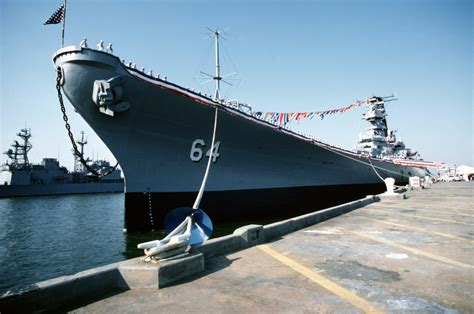 Crew Members Man The Rails Aboard The Battleship Uss Wisconsin Bb 64 During The Ship S