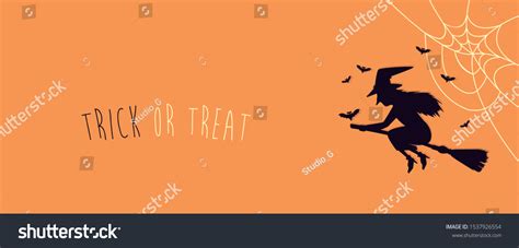 Poster Halloween Witch Flying Broom Vector Stock Vector Royalty Free