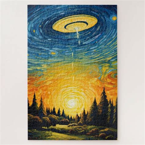 A Painting On A Wall With Trees And An Alien Like Object In The Sky