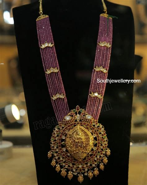 Beads Long Haram With Lakshmi Kundan Pendant