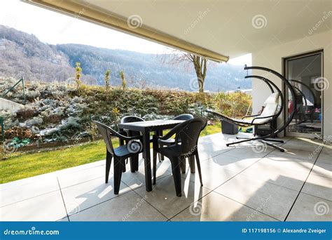 Veranda with Garden and Outdoor Furniture. Stock Photo - Image of ...