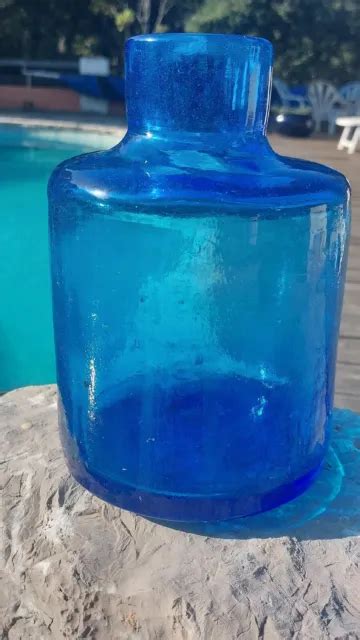 ANCIEN POT APOTHICAIRE verre soufflé bleu bocal pharmacie EUR 40 00