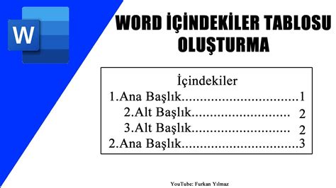 Word Indekiler Tablosu Olu Turma Youtube