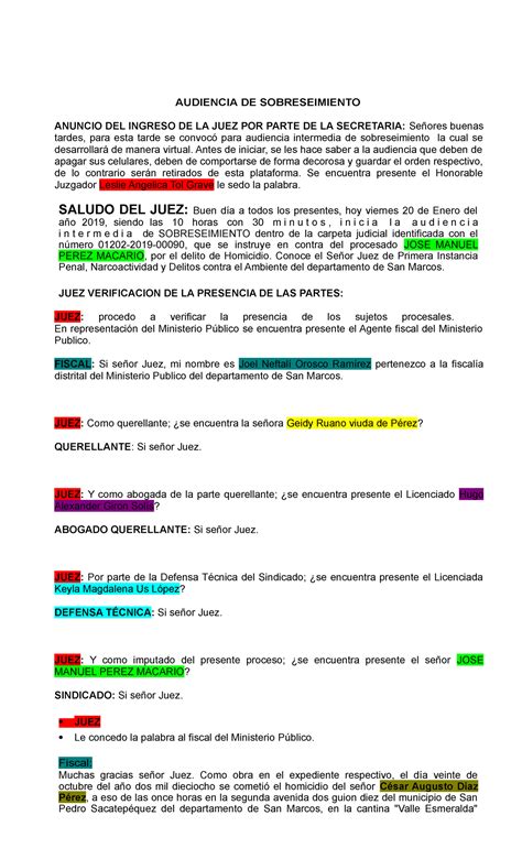 Audiencia De Sobreseimiento Terminado Audiencia De Sobreseimiento Anuncio Del Ingreso De La