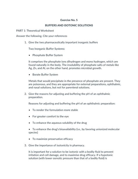 SOLUTION Buffers And Isotonic Solutions Exercise No5 Studypool