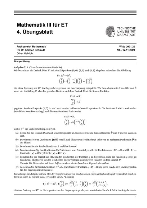 Uebung 04 Mathematik III für ET 4 Übungsblatt Fachbereich Mathematik