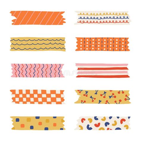 Cartoon Set Of Washi Tape Stripes With Squiggle Geometry And Cute