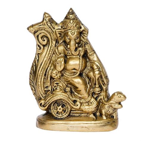 Golden Eunoia Crafts Sitting Lord Ganesha Brass Handcrafted Idol At Rs