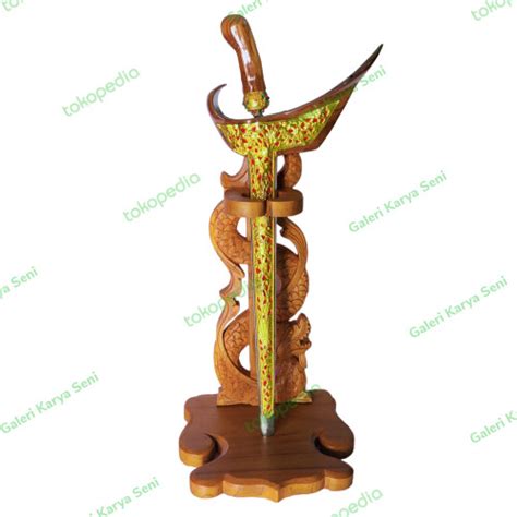 Jual Jagrak Stand Duduk Keris Isi Ukir Naga Kayu Jati Plitur Coklat