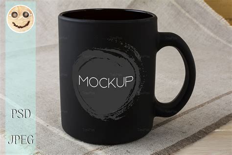 Black Coffee Mug Mockup On The Linen Napkin By TasiPas TheHungryJPEG