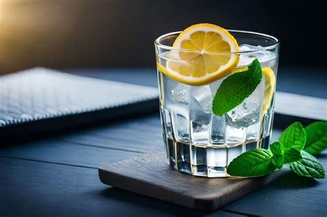 Premium Photo A Glass Of Ice And A Glass Of Water With Lemon Slices