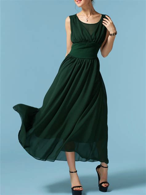 Dark Green Sleeveless Chiffon Infinity Maxi Dress Shein Sheinside