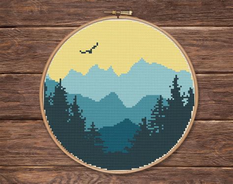 Mountain Cross Stitch Pattern Pdf Modern Landscape Nature Etsy