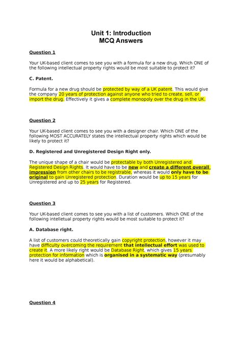 Unit 1 Mcq Unit 1 Mcq Intellectual Property Unit 1