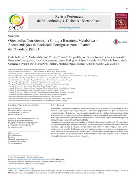 Pdf Nutritional Guidelines In Bariatric Metabolic Surgery