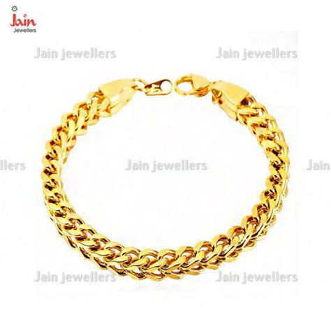 Kt Kt Real Solid Yellow Gold Curb Link Men S Bracelet Bangle