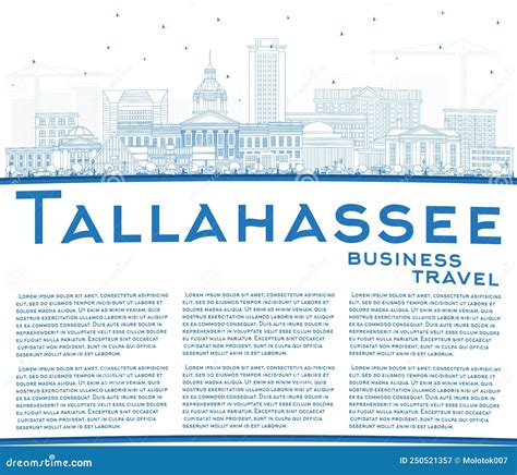 Outline Tallahassee Florida City Skyline With Blue Buildings And Copy