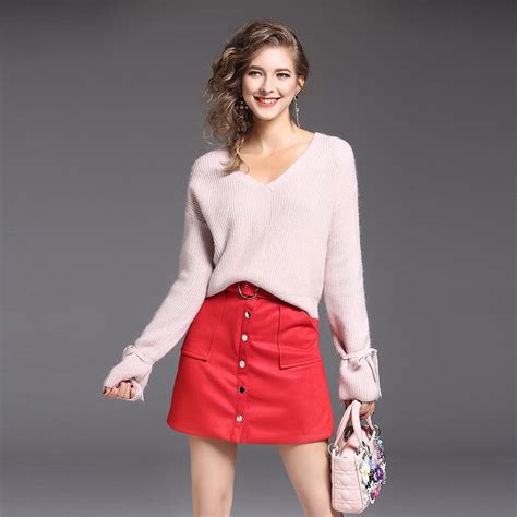 2017 Sweaters Two Piece Sets Sweater Top Mini Cashmere Skirt Knitting Set Autumn Winter Unif