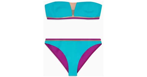 Giorgio Armani Bandeau Bikini With Tulle Details In Blue Lyst