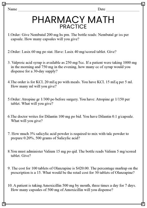 Printable Nursing Dosage Calculation Practice Worksheets