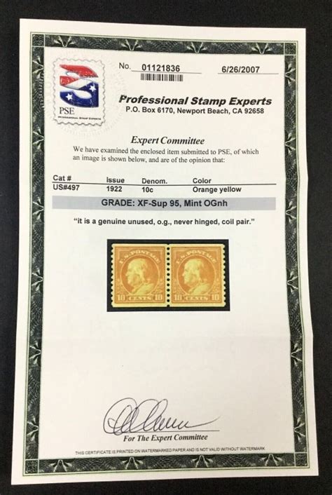 US Stamps 497 Coil Pair Mint OG NH PSE Graded Cert Xf Sup 95 LOT